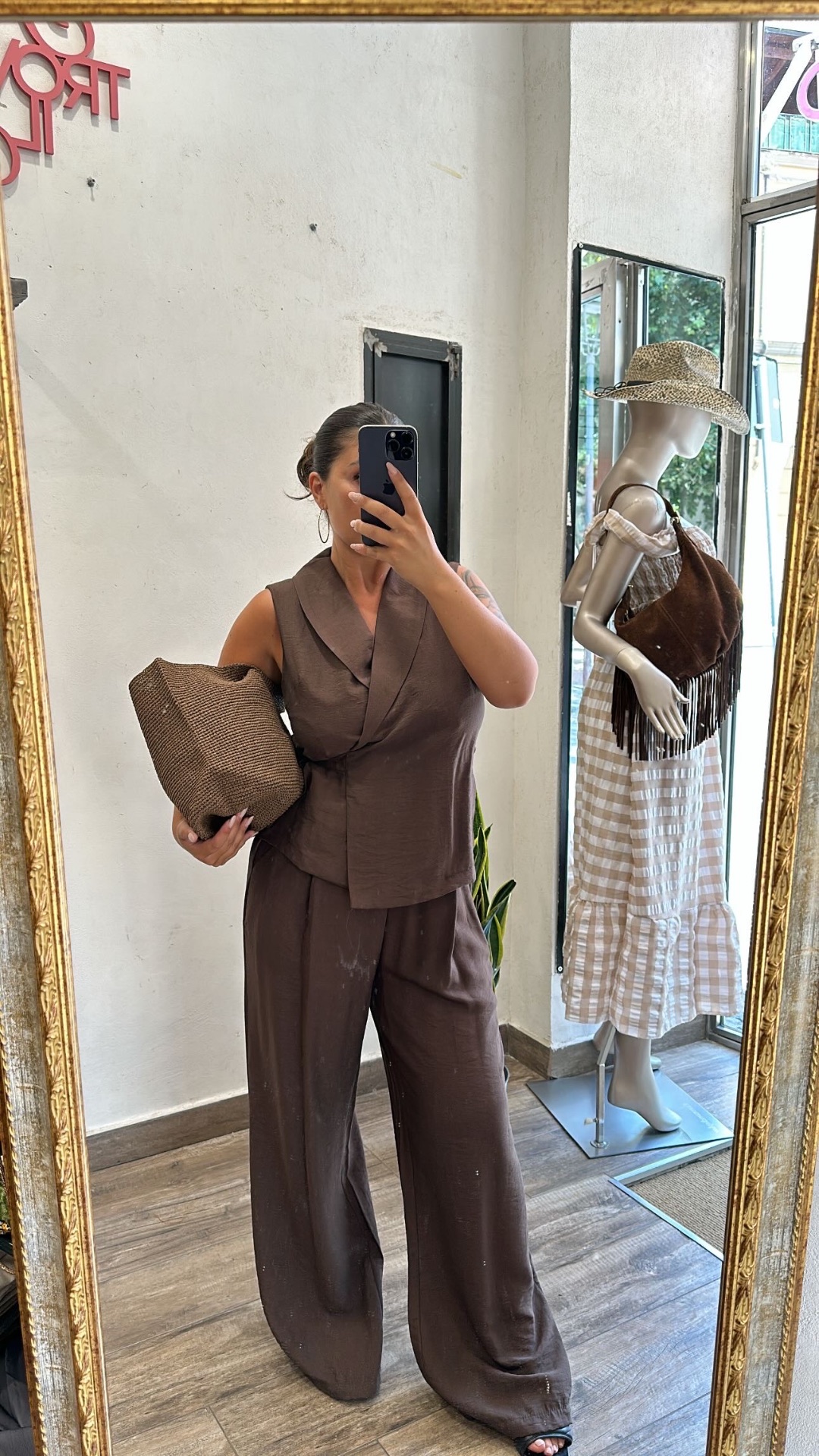 Twinset gilet e pantalone palazzo marrone