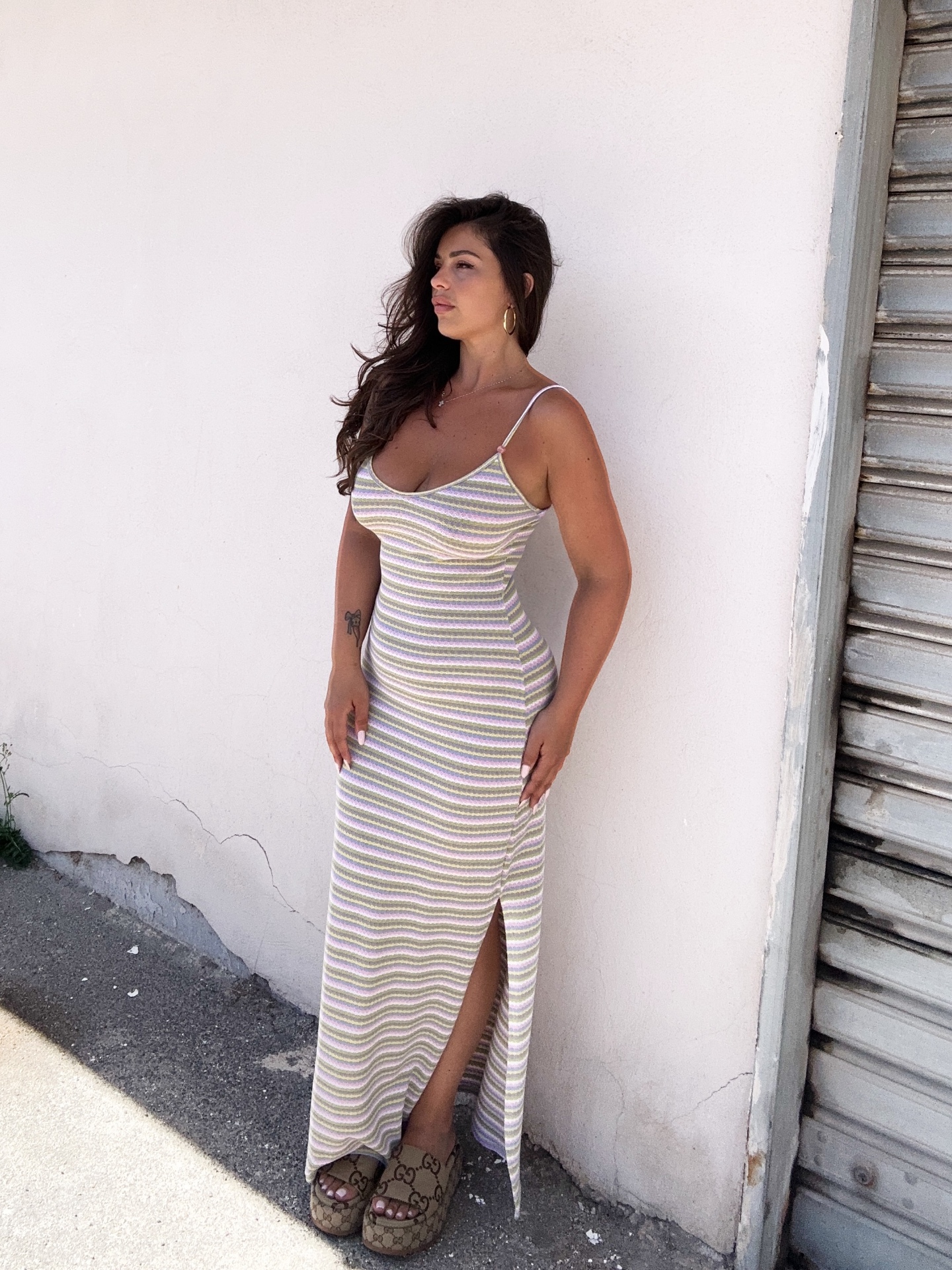 Abito lungo a righe in cotone stretch