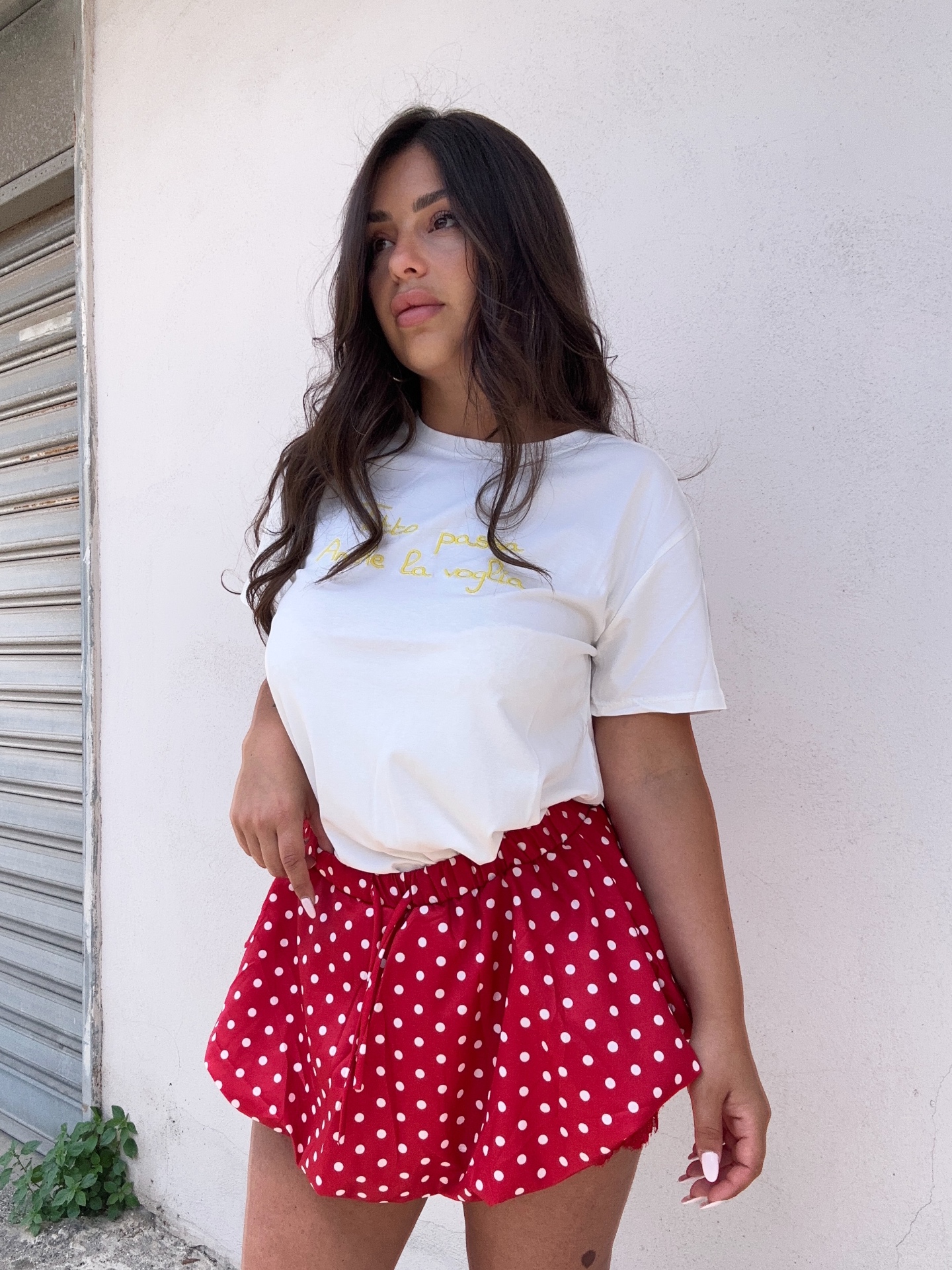 Gonna pantalone a pois con orlo bubble