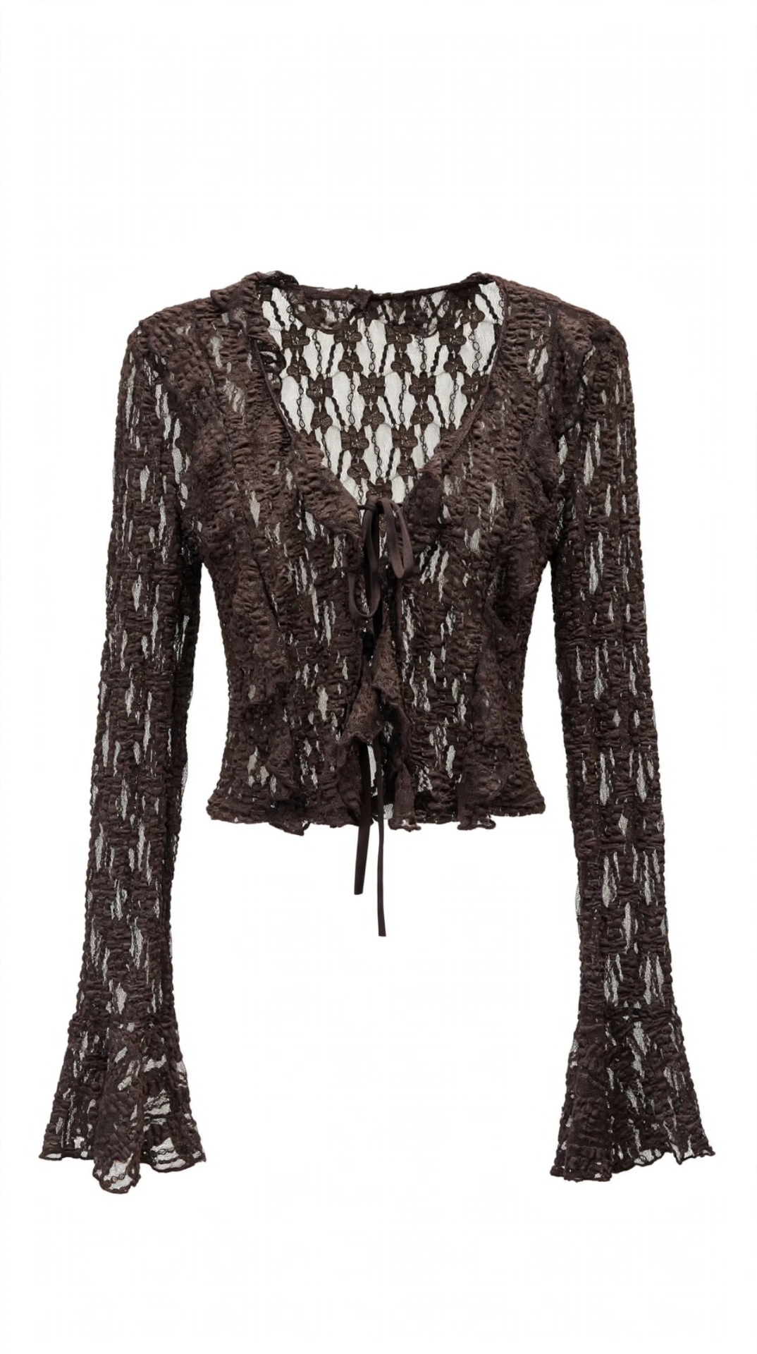 Maglia in pizzo con laccetti e maniche svasate