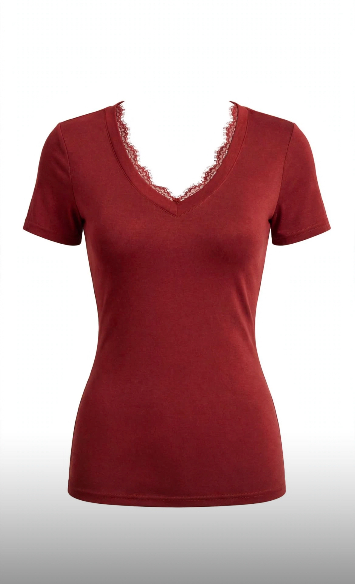 Maglia a V in jersey con pizzo
