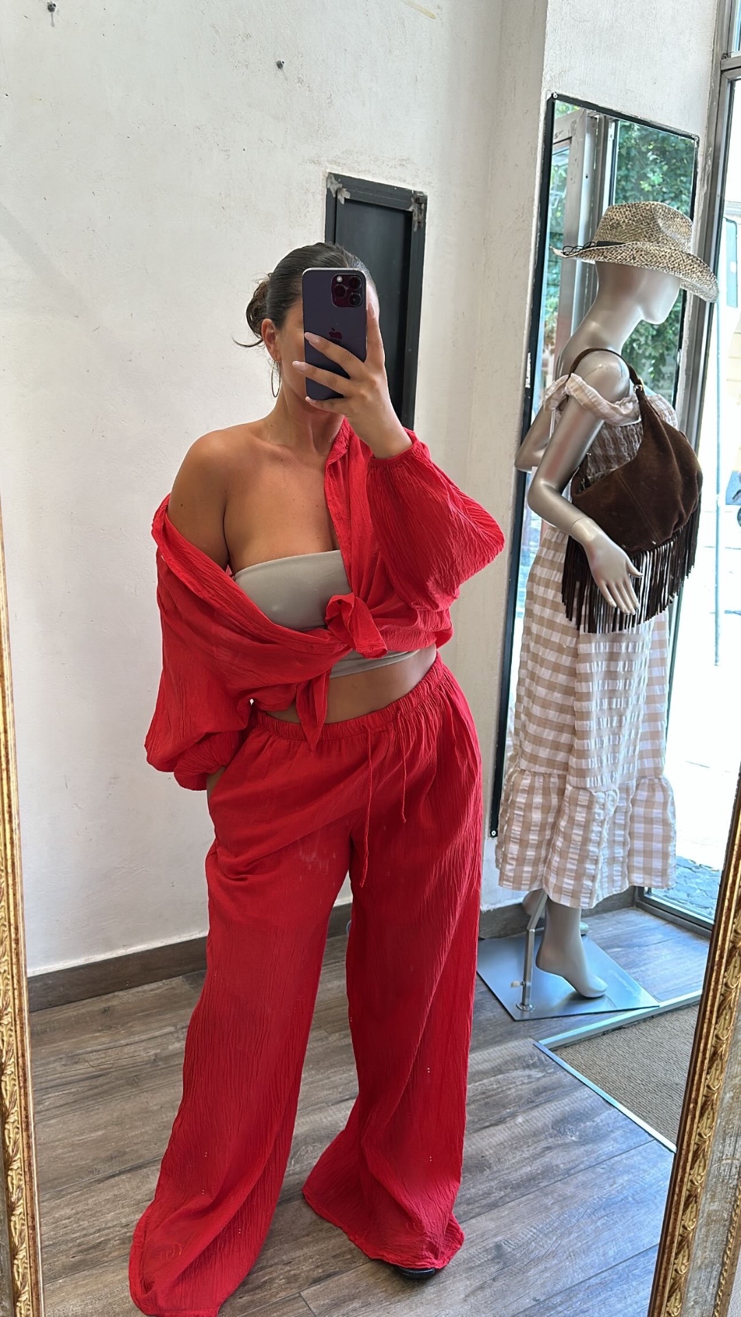 Twinset camicia e pantalone palazzo rosso