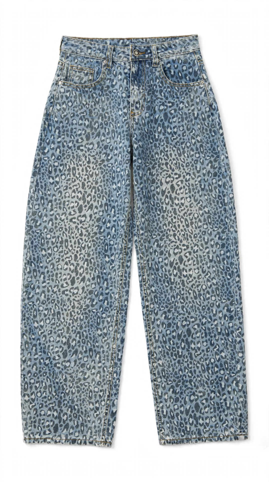 Jeans leopardato a gamba larga