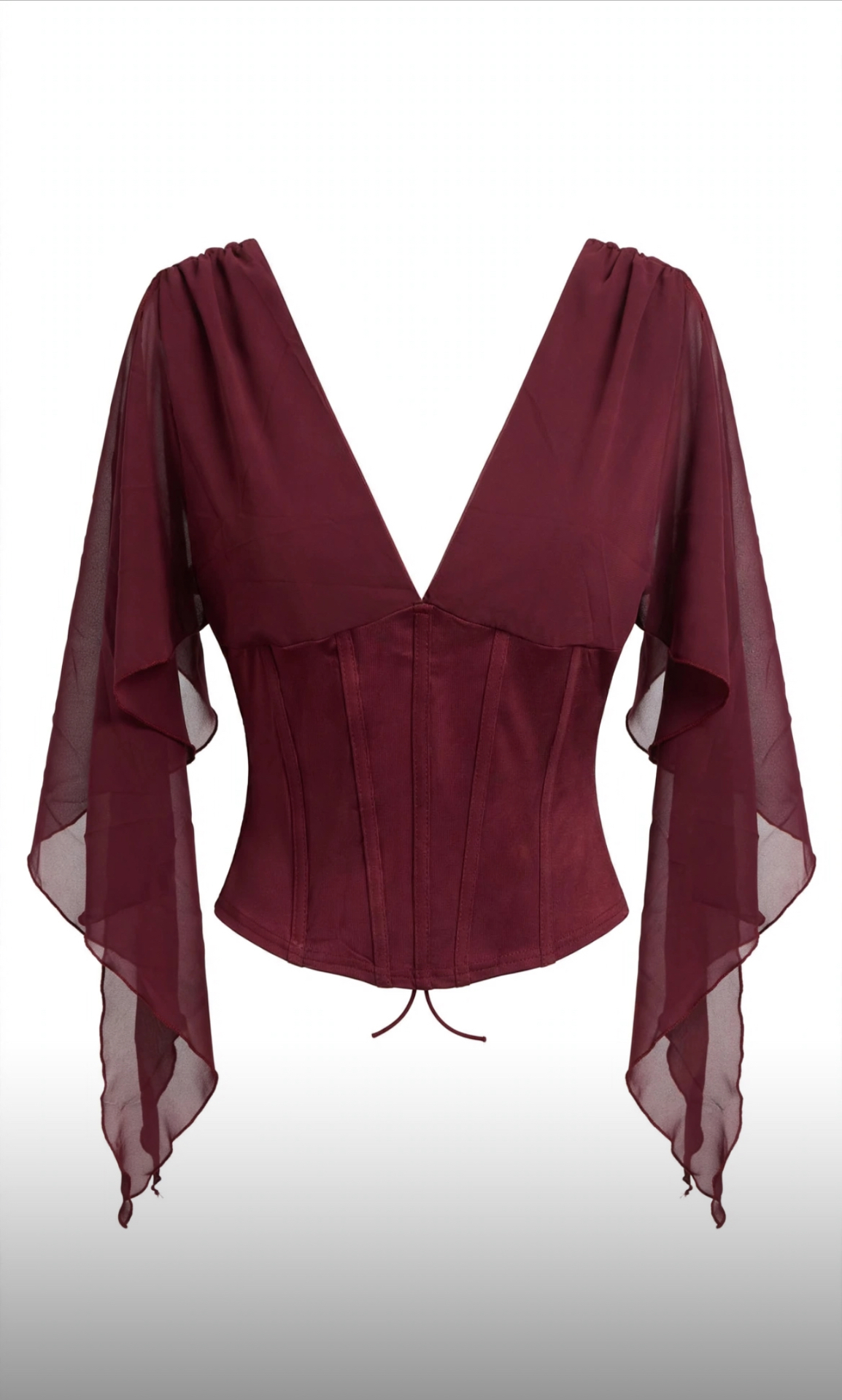 Maglia corsetto velata con maniche a campana