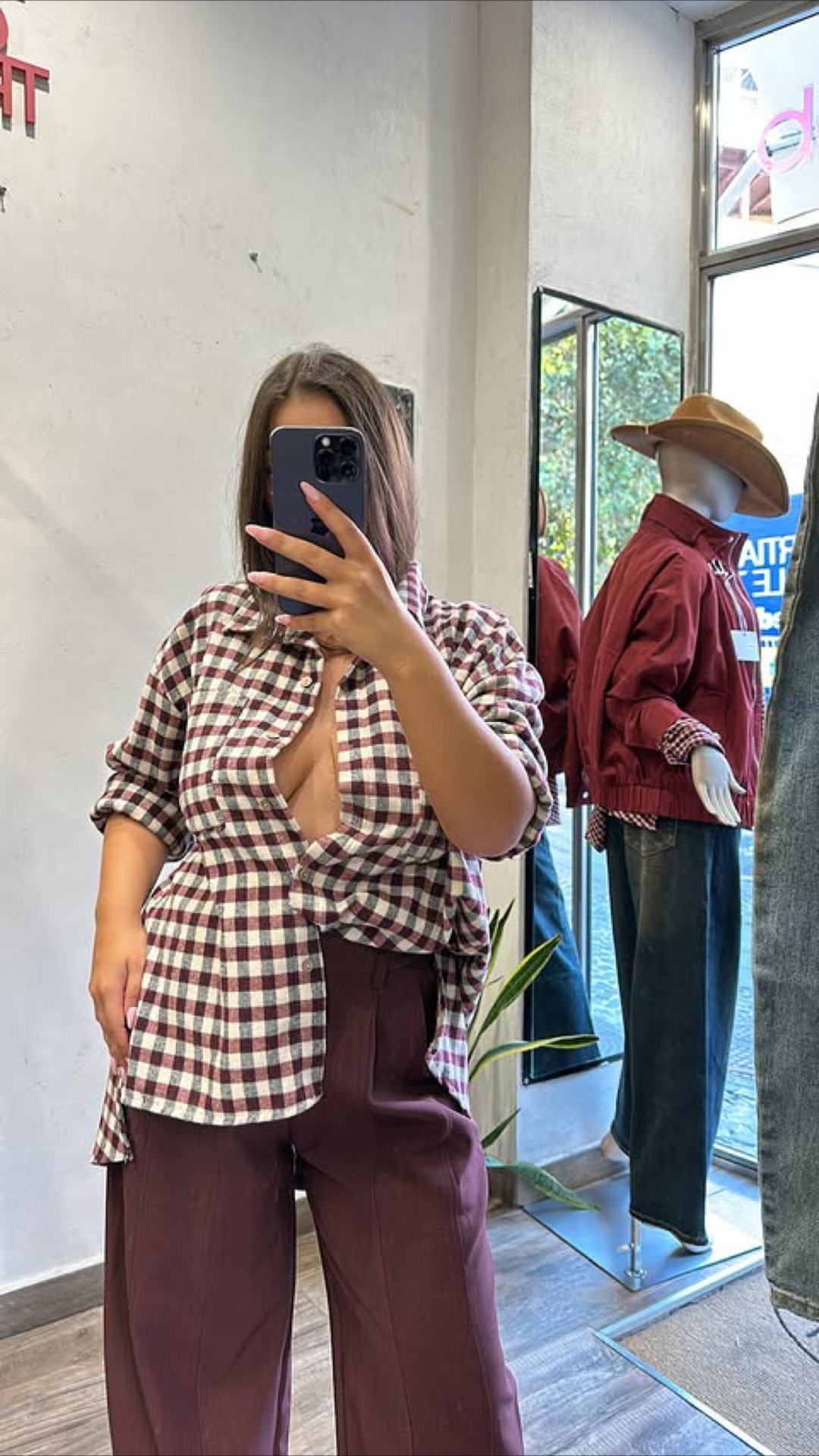 Camicia oversize a quadretti bordeaux