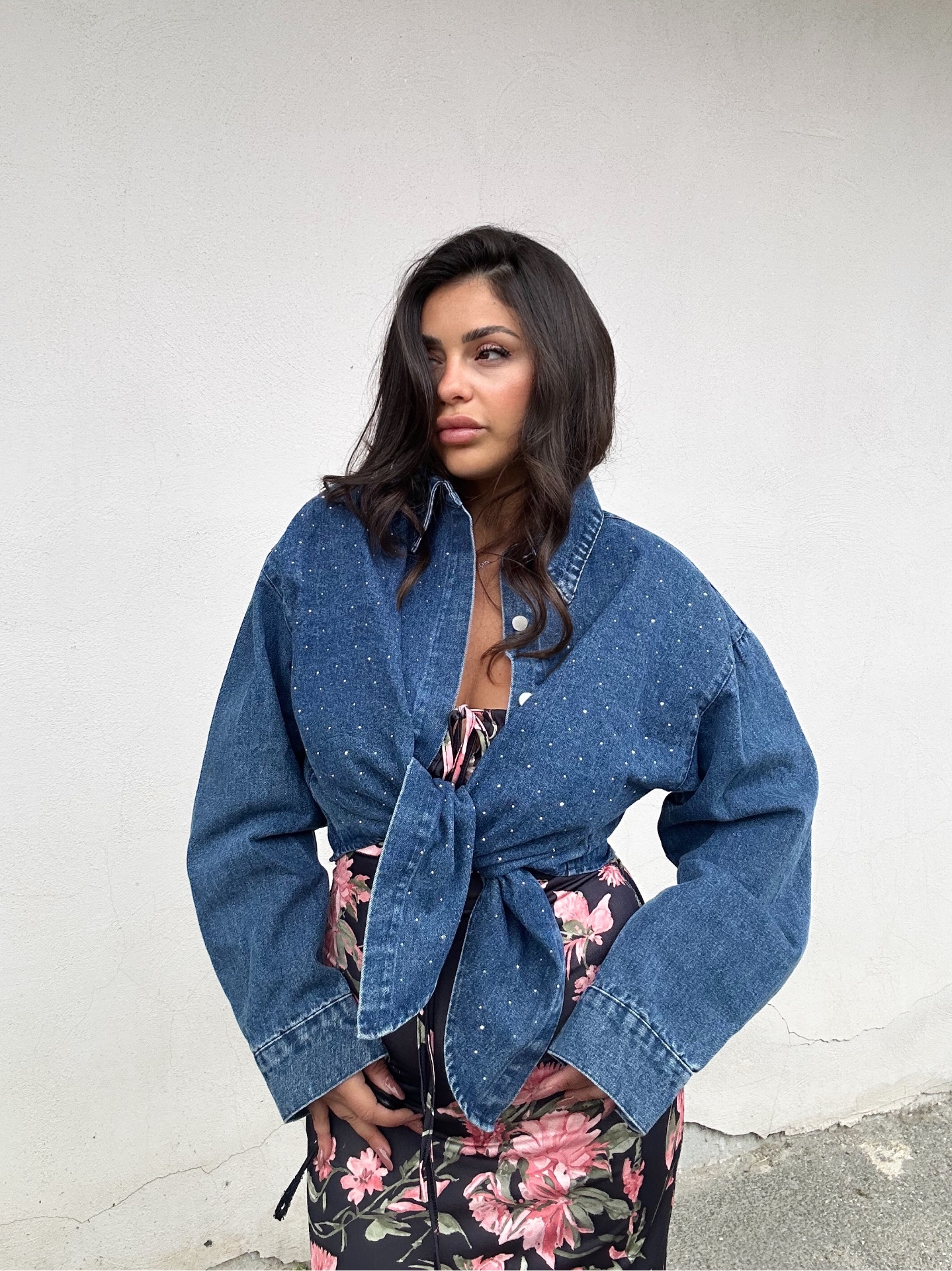 Camicia denim strass con nodo