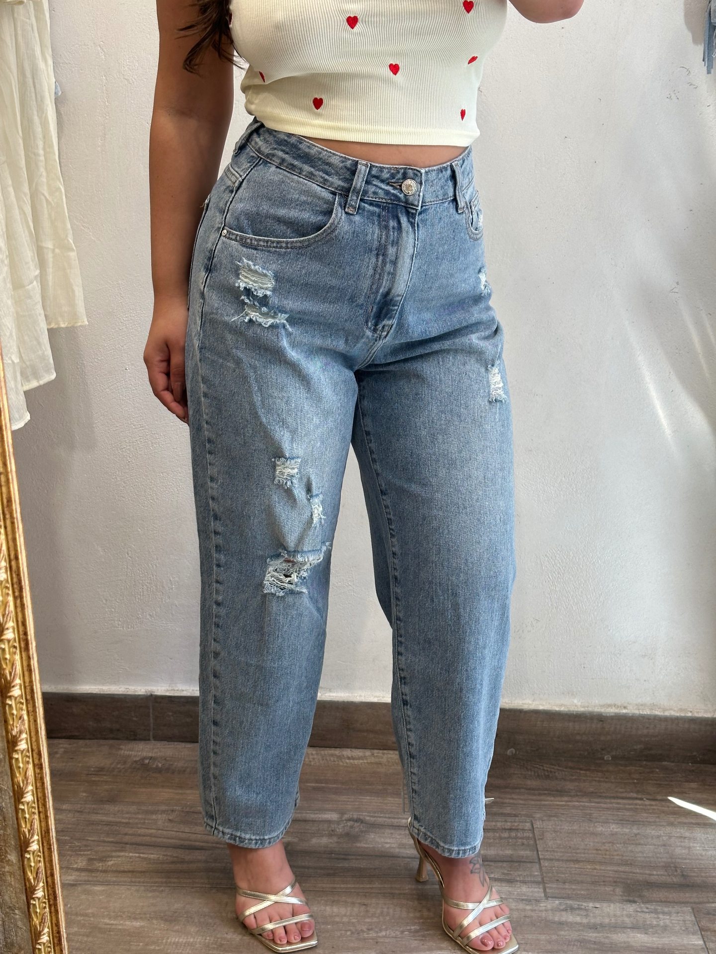 Jeans baggy destroyed chiaro