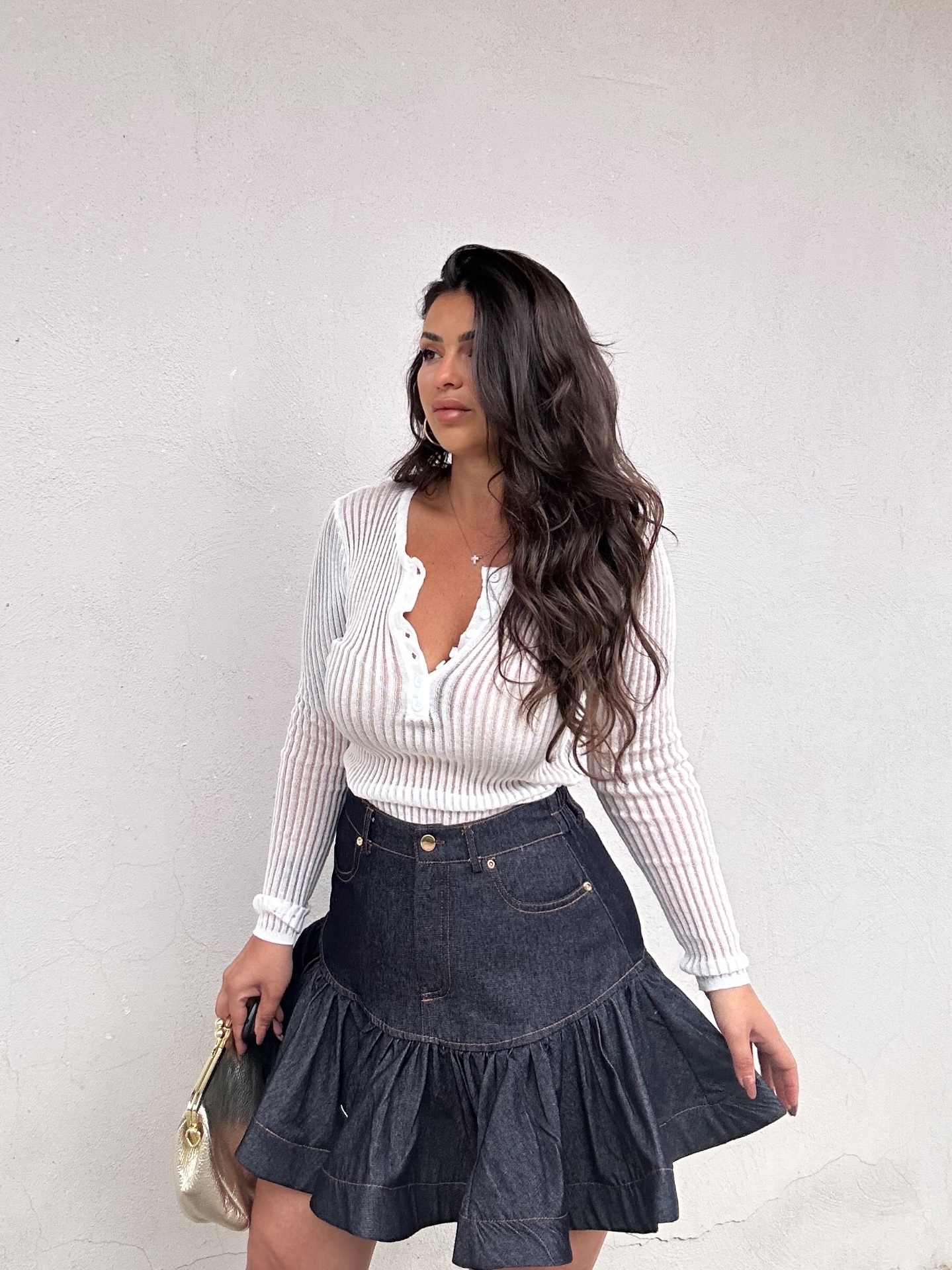 Maglia henley costine bianca
