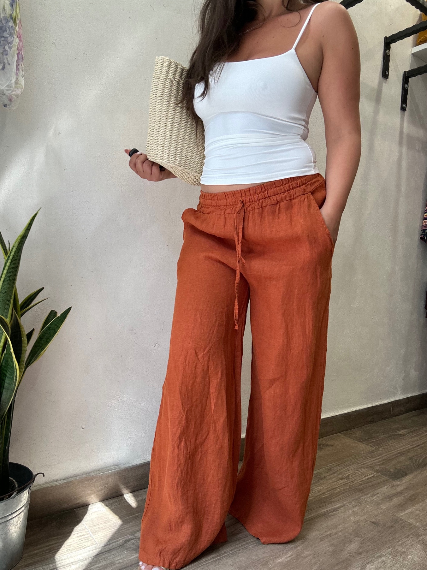 Pantalone wide leg 100% lino
