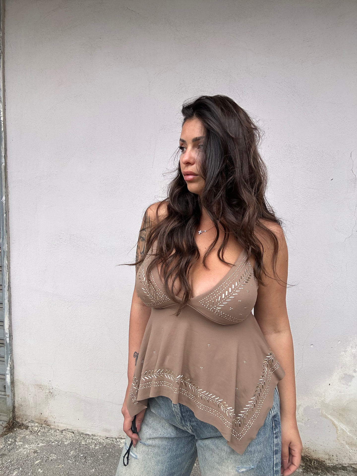 Top foulard con strass
