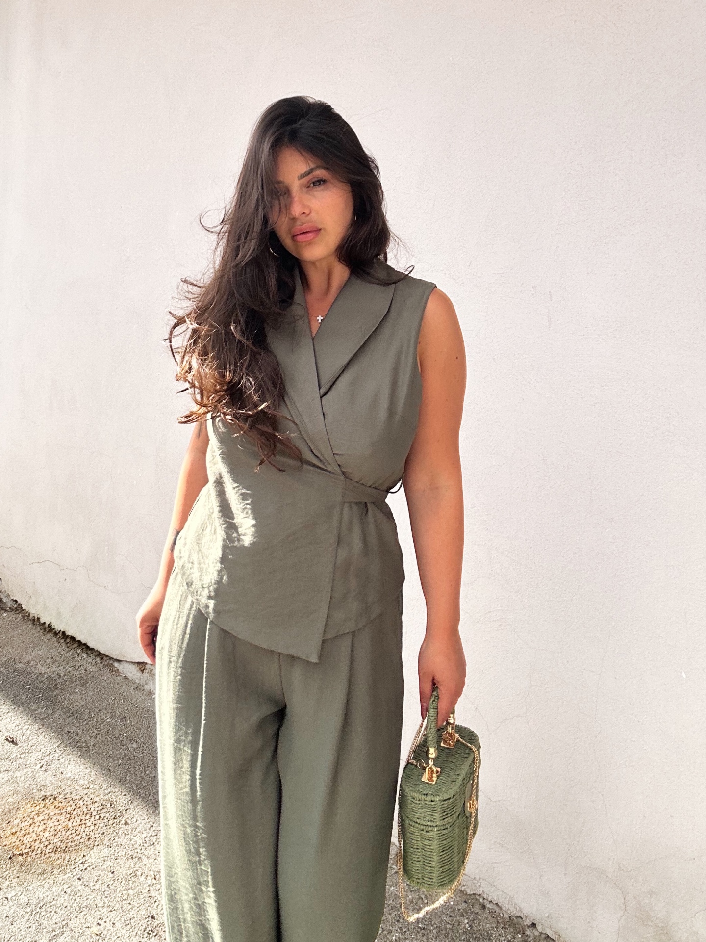 Twinset Gilet e Pantalone Verde Militare