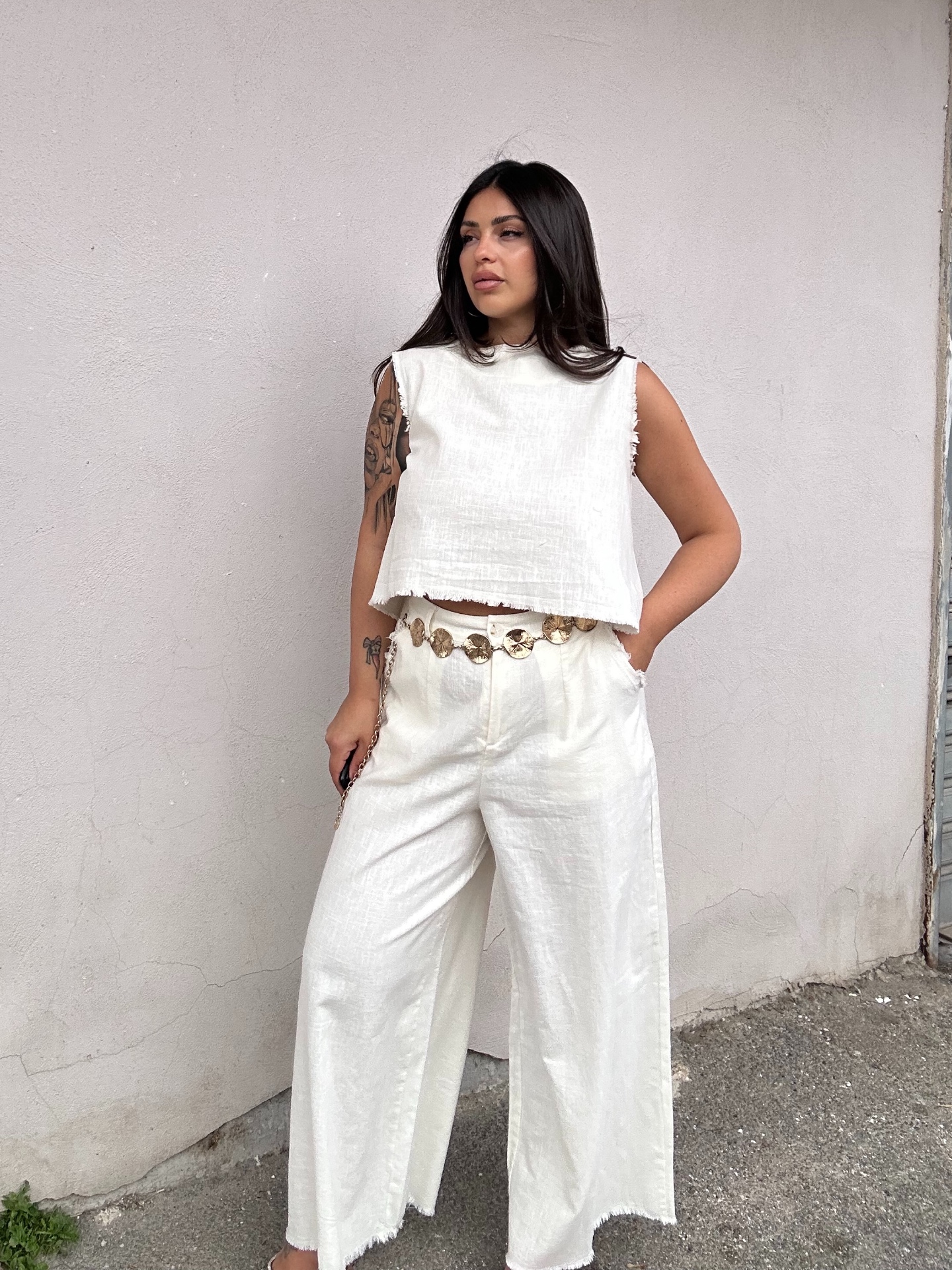 Twinset lino top e pantalone bianco